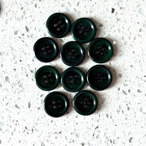 Y2K Vintage Buttons Lot Dark Green 10 Pcs Round 4 Hole DIY Art Crafting Sewing - Picture 1 of 6